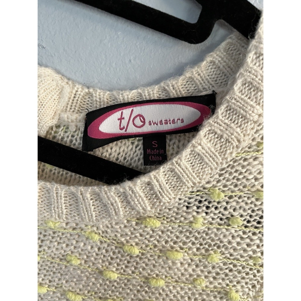 Popcorn Knit Sweater Womens Small Cream Yellow Back Zip High Low Pullover - Picture 4 of 6